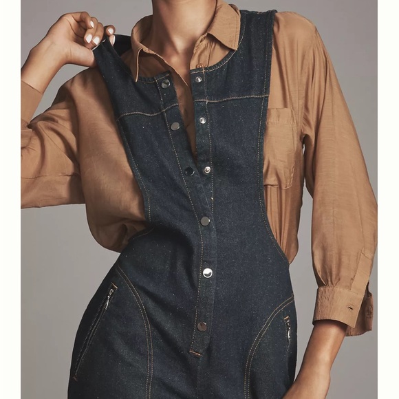 Maeve Wide-Leg Denim Button Up Jumpsuit - Picture 2 of 7